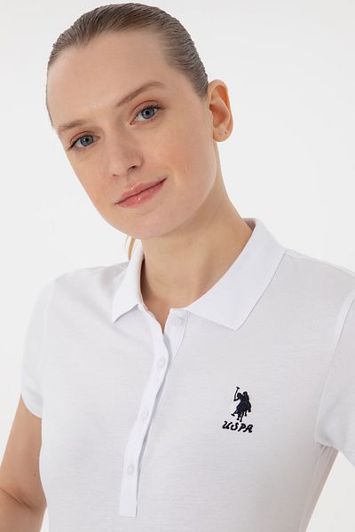 U.S. Polo Assn. Tricou alb de bază cu gât polo pentru femei 50300896 -vr013