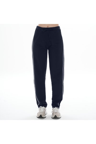 ASN Wear Asn Concept Women's Navy Blue High Waisted Side Double Stripe Sweatpants