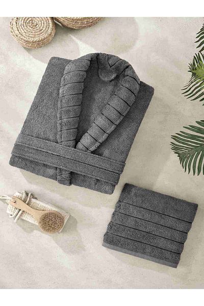 Rebeka Home Collection Μπουρνούζι με πετσέτα Anthracite Carla