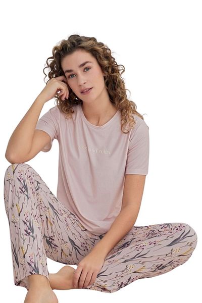 Pijamarket Lycra Marla Fabric Short Sleeve Six Long Women's Pajamas Set