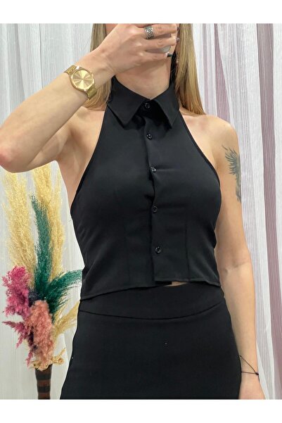 NEW MODA Sırt Dekolteli Tasarım Crop Gömlek