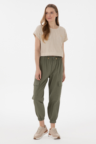 U.S. Polo Assn. Women's Dark Khaki Jogger Fit Canvas Pants 50300356-Vr111