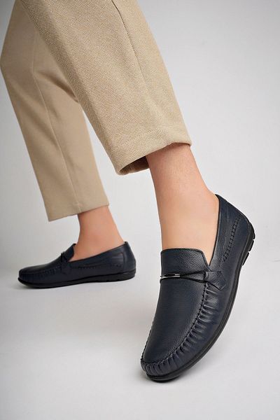 Deripabuc Genuine Leather Navy Blue Men's Leather Casual Shoes Mrd25-0488