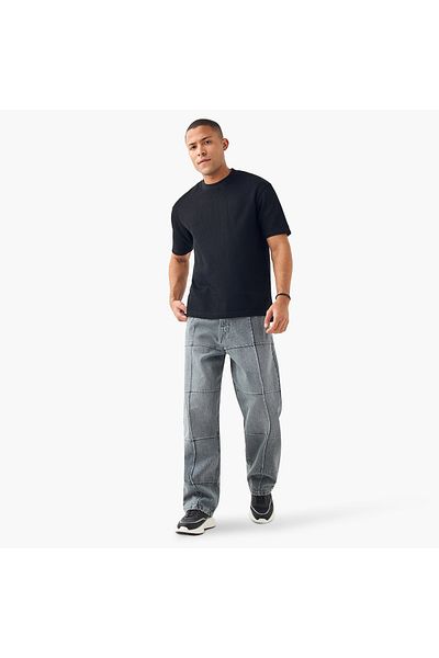Lee Cooper Skater Fit Textured Jeans with Button Closure and Pockets
