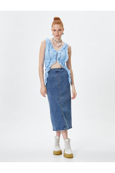 Koton Fustă midi din Denim cu Slit la Spate 4wal70015md Indigo Inchis