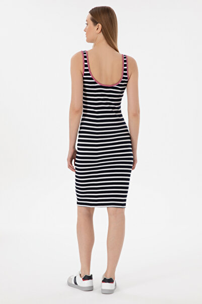 U.S. Polo Assn. Kadın Lacivert Çizgili Kolsuz Midi Boy Örme Elbise 50300750-VR033