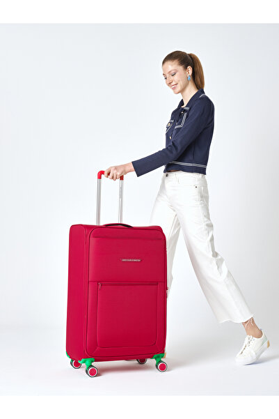 United Colors of Benetton Benetton 2800 Büyük Boy Ultra Light Hafif Lüx Kumaş Tekerlekli Valiz KIRMIZI