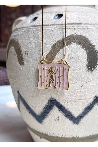Miltonia Anubis Egyptian Mythological Pattern Design Steel Necklace