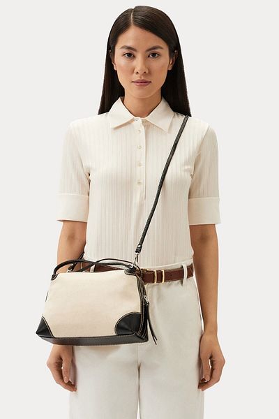 GIANNI CHIARINI Alifa Leather Combination Raffia Fabric Handbag