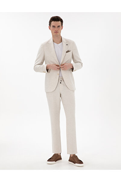 Pierre Cardin Ekru Slim Fit Keten Karışımlı Takım Elbise 50304275-VR019