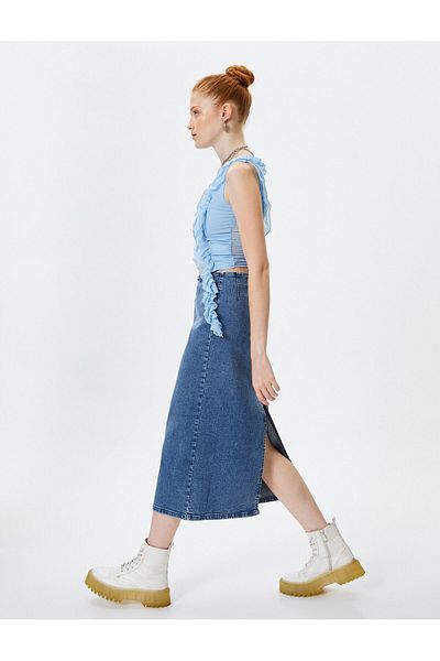 Koton Fustă midi din Denim cu Slit la Spate 4wal70015md Indigo Inchis