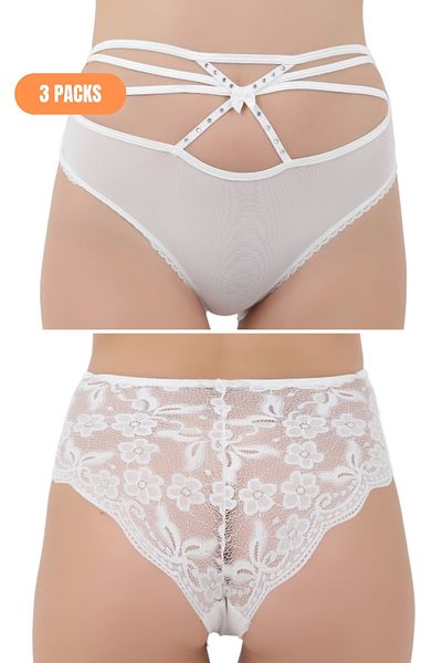 Merry Secret's Women's 3-Piece Women's Cross Rope Detailed Low-Cut Panties