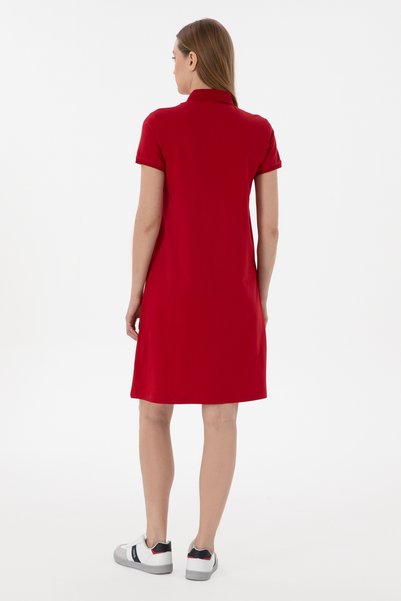 U.S. Polo Assn. Women's Red Polo Collar Mini Length Knitted Dress 50300881-VR171