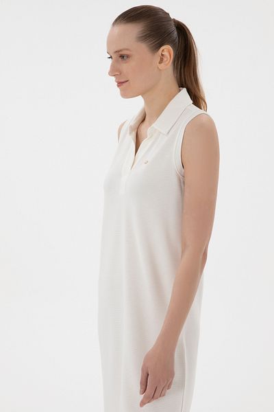 U.S. Polo Assn. Rochie tricotată cu lungime midi, crem, cu gât polo, 50300674-vr071