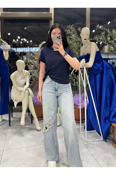 missswans Leysi Wide Leg High Waist Denim Trousers Tint Blue