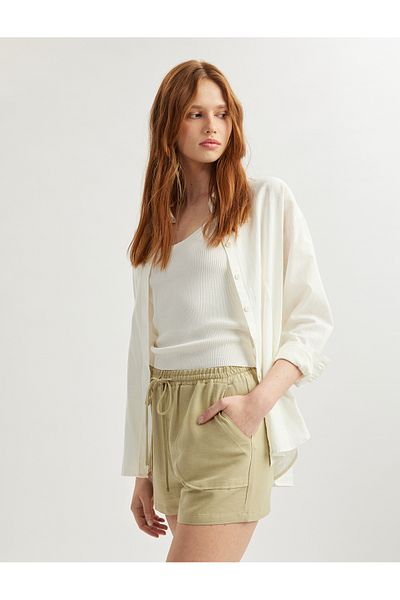 Koton Lace-Up Linen Blended Mini Shorts with Pockets
