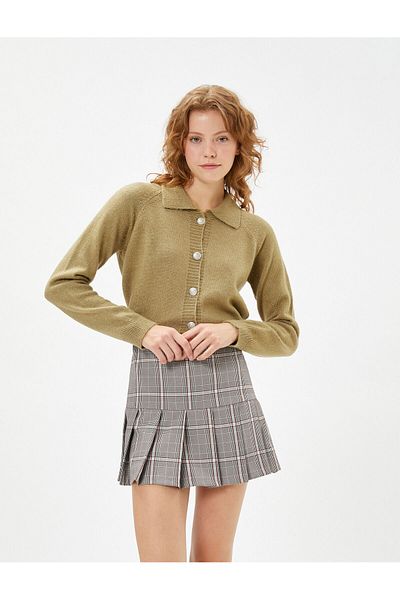 Koton Cardigan cu gât polo cu mânecă lungă, tricotat cu nasturi