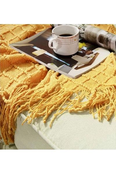 COOYA Nordic Style Simple Sofa Soft knitted Blanket Yellow 130x170cm