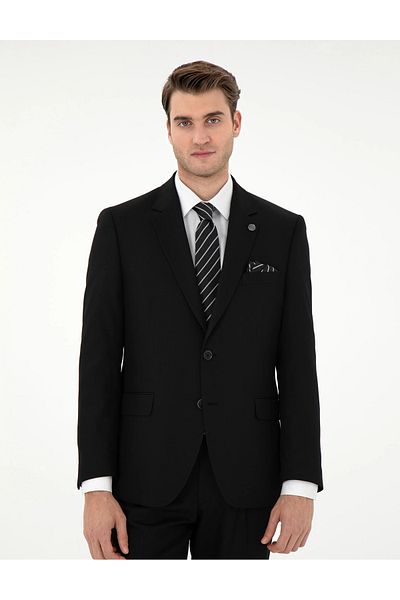 Pierre Cardin Pi̇erre Cardin Woven Self-Patterned Slim Fit Black Suit
