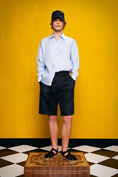 GIESTO 100% ЛЬОНОВИЙ СИНІЙ СОРОЧКА