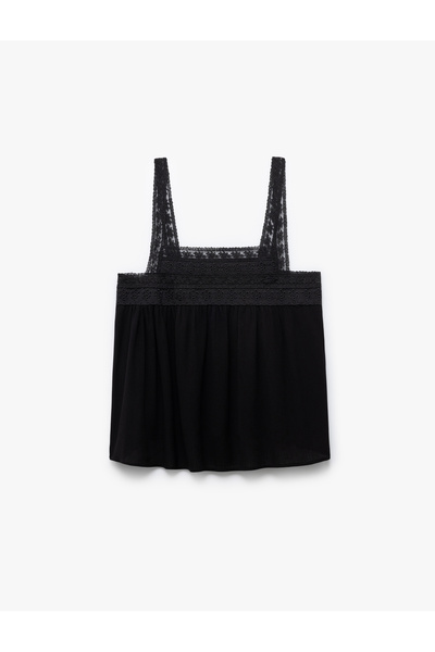 Koton Square Neck Sleeveless Viscose Fabric Lace Strap Blouse