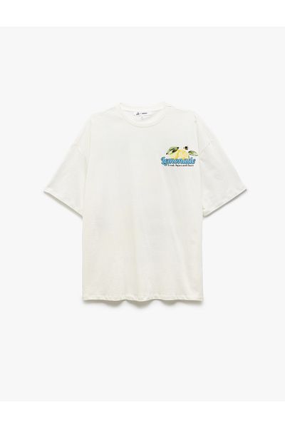 Koton Short Sleeve Relaxed Fit Cotton Crew Neck Back Printed T-Shirt