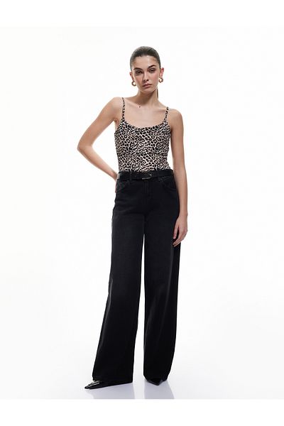 Koton Leopard Patterned Thin Strap Bodysuit