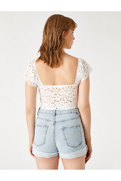 Koton Tričko Crop T-Shirt Square Neck