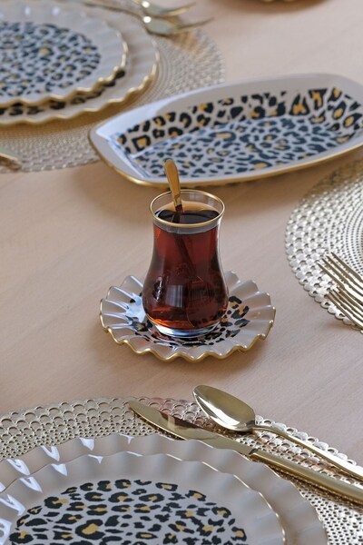 Glore Leopar Wavy 27 Parça 6 Kişilik Pasta Servis Takımı