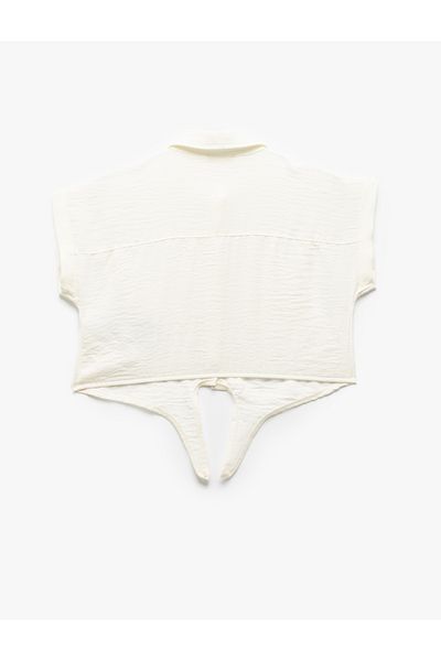 Koton Short Sleeve Crop Shirt with Tie Front Pocket Detail