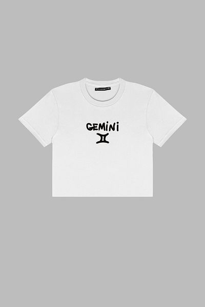 Sekizbiraltı Gemini εμπριμέ λευκό Crop Top