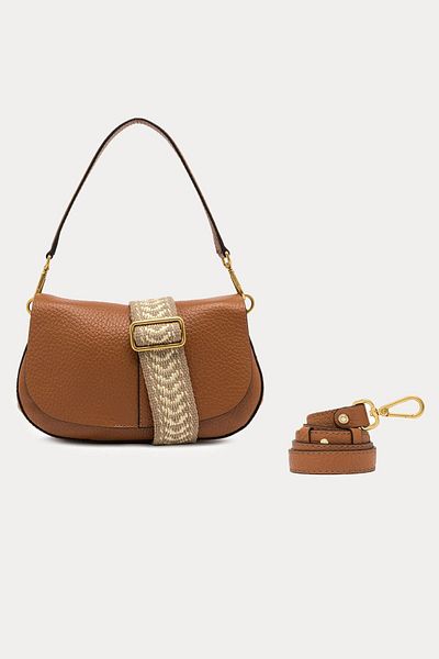 GIANNI CHIARINI Helena Round Wide Strap Leather Shoulder Bag