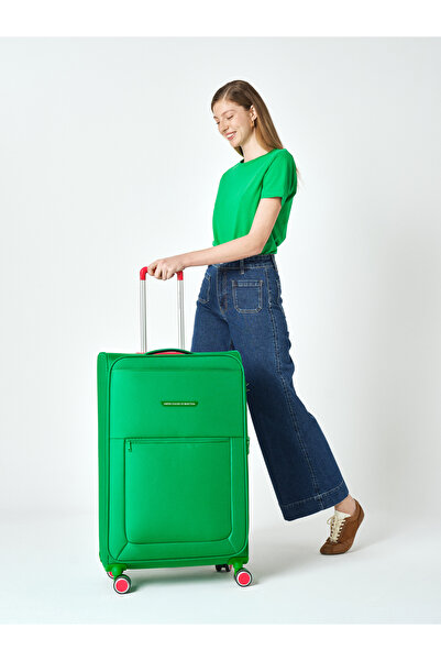 United Colors of Benetton Benetton 2800 Büyük Boy Ultra Light Hafif Lüx Kumaş Tekerlekli Valiz YEŞİL