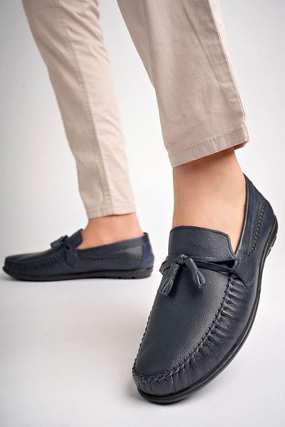 Deripabuc Genuine Leather Navy Blue Men's Leather Casual Shoes Mrd25-0489
