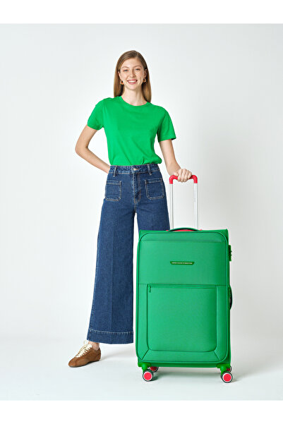 United Colors of Benetton Benetton 2800 Büyük Boy Ultra Light Hafif Lüx Kumaş Tekerlekli Valiz YEŞİL