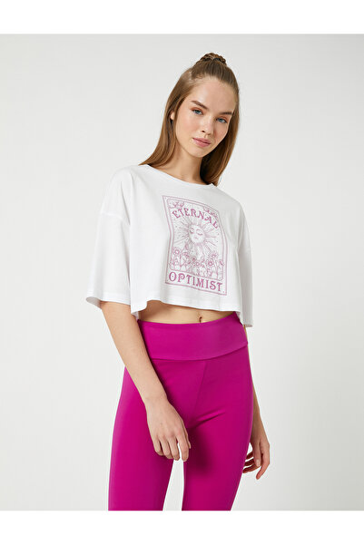 Koton Τυπωμένο T-Shirt Modal Blend Crop Yoga