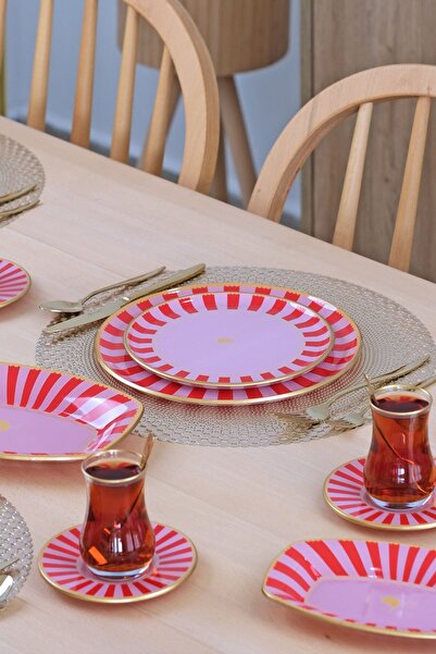 Glore Pink Line 27 Parça 6 Kişilik Pasta Servis Takımı