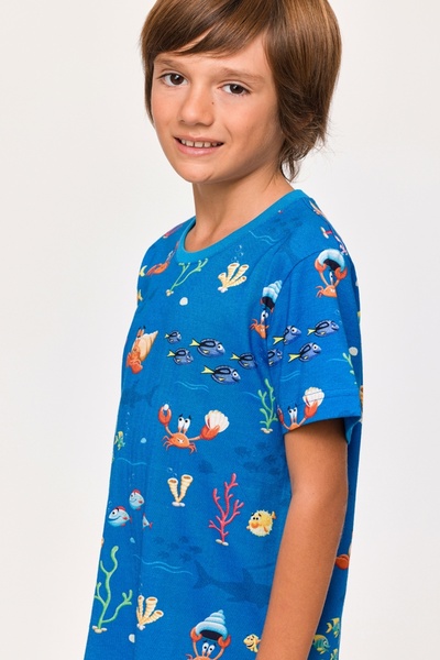 Woody 10-16 Yaş Erkek Çocuk Pijama-Pss - 916-Yengeç Baskılı Mavi