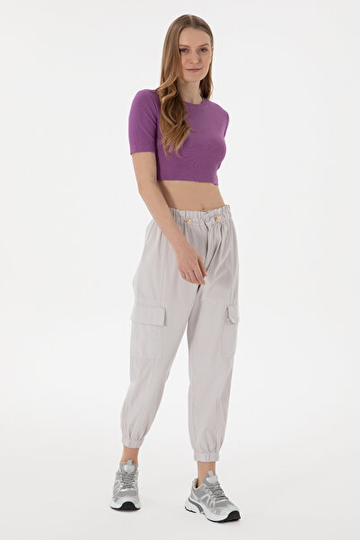 U.S. Polo Assn. Kadın Açık Gri Jogger Fit Kanvas Pantolon 50300356-VR001