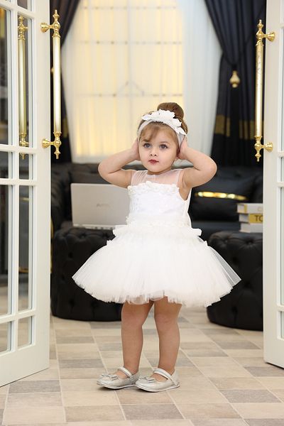 MİSS RAİN Gathered Star Patterned Embroidered Tulle Baby Girl Dress