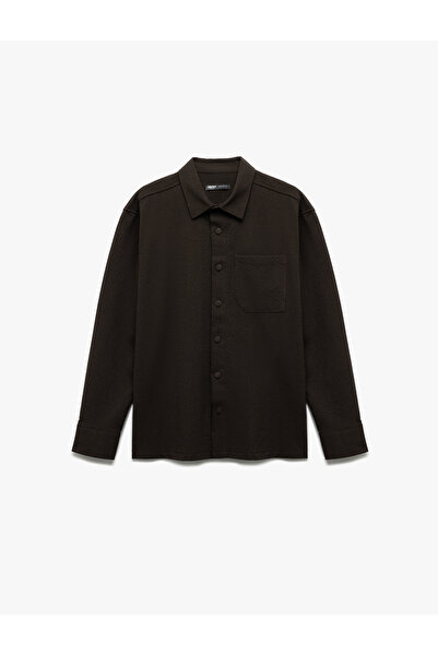 Koton Snap Button Detailed Pocket Regular Fit Viscose Blended Long Sleeve Shirt