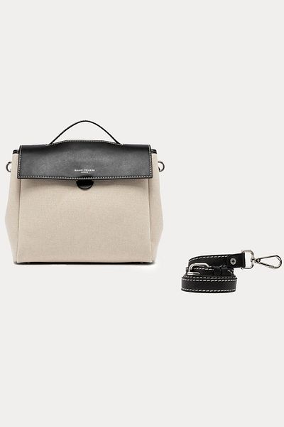 GIANNI CHIARINI Clio Leather Combination Canvas Fabric Shoulder Bag