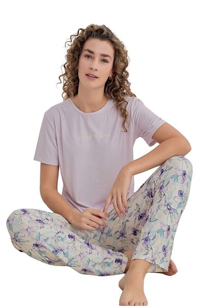 Pijamarket Lycra Marla Fabric Short Sleeve Six Long Women's Pajamas Set