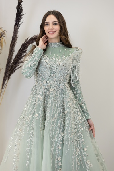 PİENNAR V Shoulders Drape Asel Evening Dress