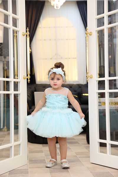 MİSS RAİN Gathered Star Patterned Embroidered Tulle Baby Girl Dress