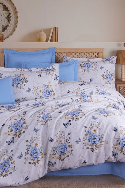 Mira Home Set cuvertură dublă din bumbac cu model fluture albastru