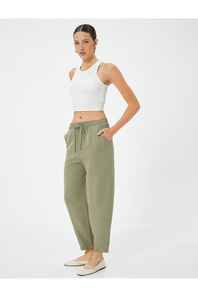 Koton Modal Carrot Trousers - Waist Lace-up and Pocket Detail