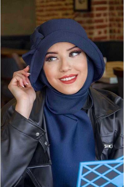Aişe tesettür Vintage Scarf Hat with Dark Blue Accessories
