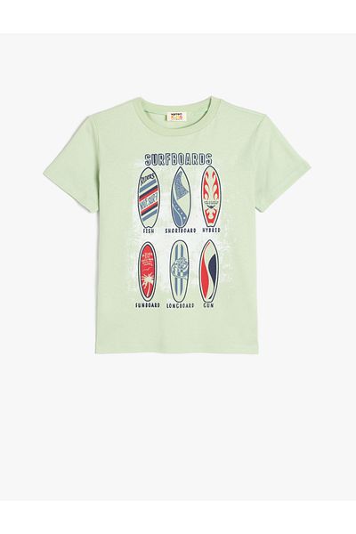 Koton Tricou din bumbac cu imprimeu Surf cu decolteu