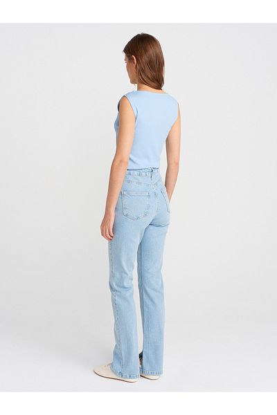 Dilvin 71793 Comfort Lycra Denim Trousers with Side Slits-Blue